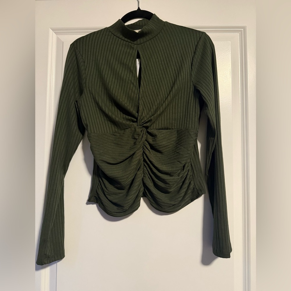 Meraki Dark Green Ruched Blouse
